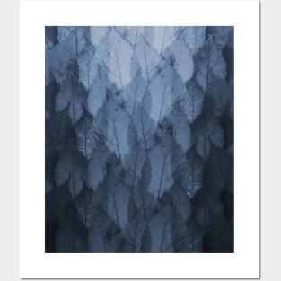 Autumn Blue Leaves Gradient Pattern Posters and Art